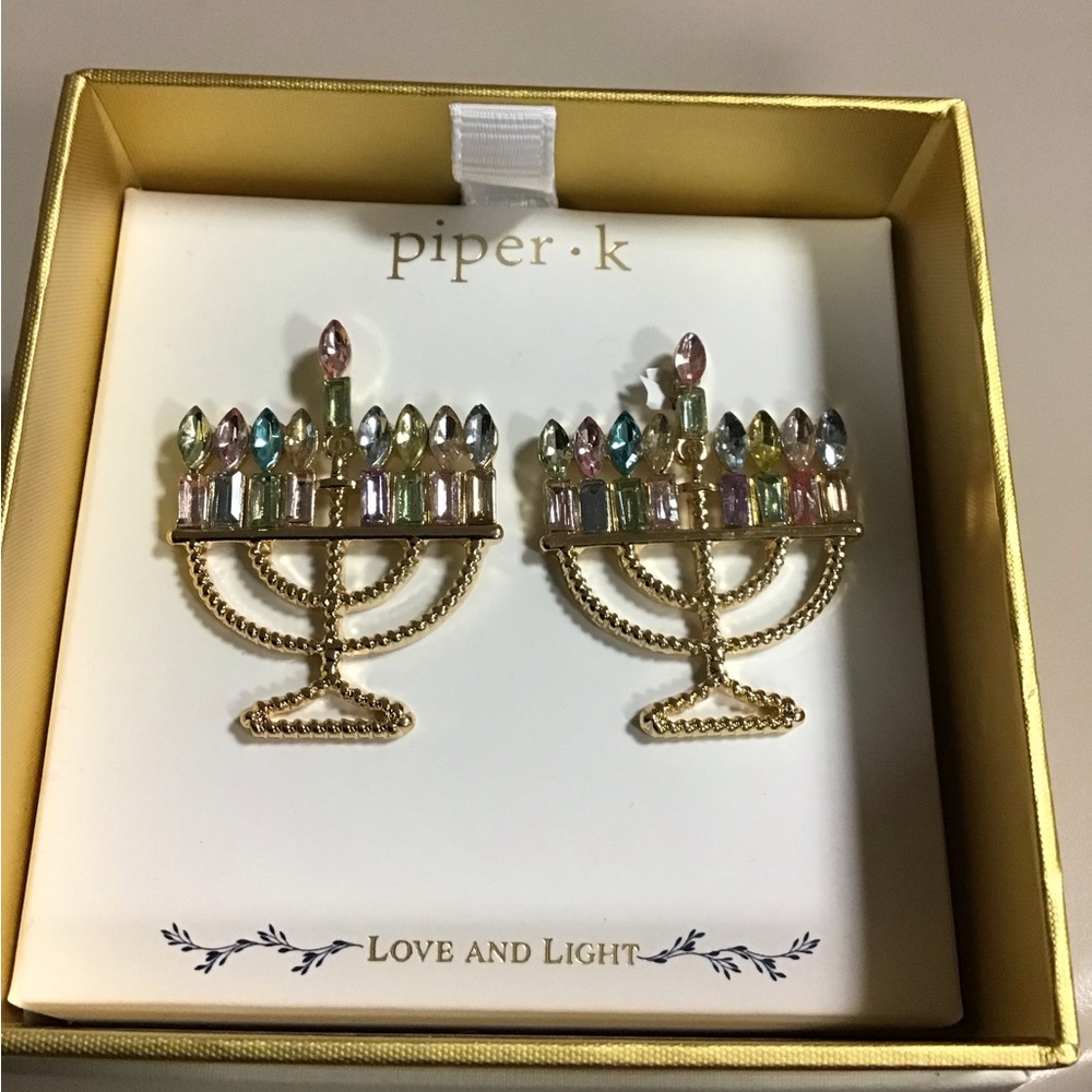 Piper K - Menorah - Hanukkah Earrings